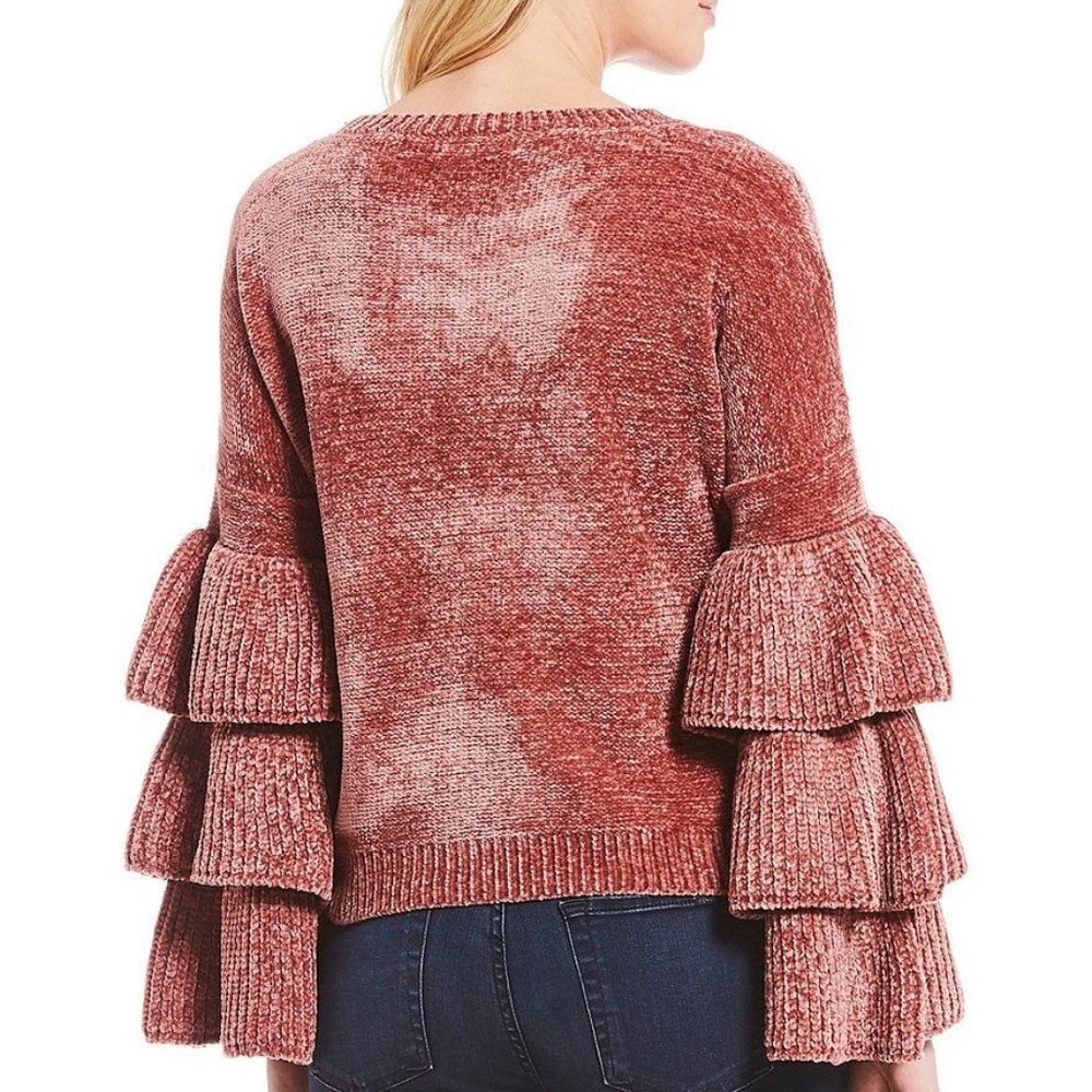 ELAN Ruffle Tiered Sleeve Chenille Sweater NWT MED